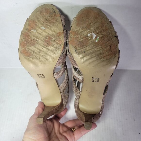 Ann Taylor Loft Snake Print Peep Toe Lace-Up Leather Heeled Sandals Womens 8M - Picture 7 of 9
